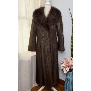 Vintage Full Length Beaver Fur Coat Shawl Collar Brown‎ Long Hair Women's M/L